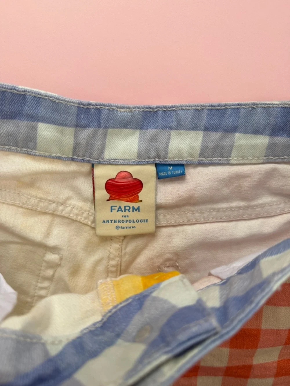 Farm rio for Anthropologie Two-Tone Gingham High-Rise Shorts - Yellow & Coral - Picture 3 of 6